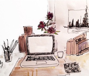 A sketch drawing of AlAnood's workstation